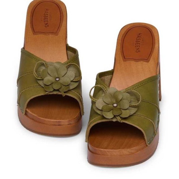 Swedish Hasbeens NWT Olive Green Detail Crowded Slip In Clog LOVE 🌸🌸 🌈 - Picture 3 of 15